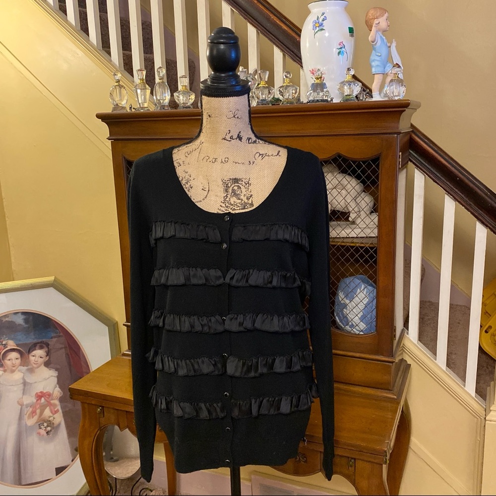 D.E.P.T. Black Ruffled Cardigan Sweater.